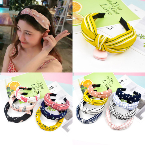 Korean Style New Internet Celebrity Cross Headband Headwear Plaid Striped Floral Creative Headband Hair Accessories Factory Direct Sales Wholesale