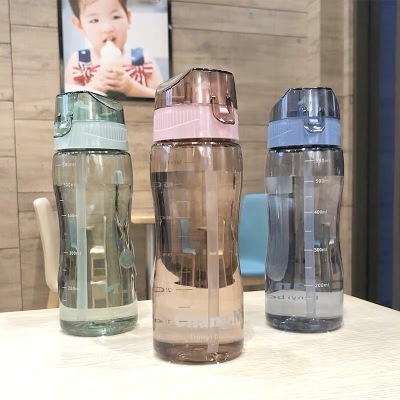 Creative New Plastic Cup Portable Plastic Water Cup with Scale Sports Kettle Straw Sports Bottle Wholesale