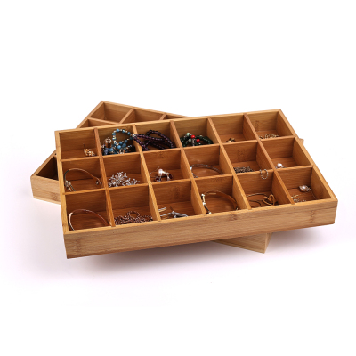 Natural Bamboo Jewelry Snack Plate Storage Box Empty Tray 18 Pieces Small Items Sorting Jewelry Counter Display Props Display Plate