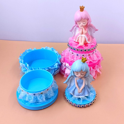 Children's DIY Creative Education Handmade Double Layer Cake Box Model Toy Little Girl Angel Wings Storage Box