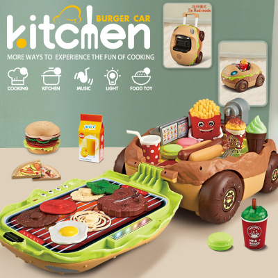 Large Children Play House Kitchen Toys Hamburger Barbecue Cooking Kitchenware Tableware Selling Lights Light Music