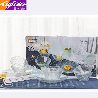 Iglaiya Qingyi Series Glass Dishware Set Fruit Plate Salad Bowl Set Promotional Gifts