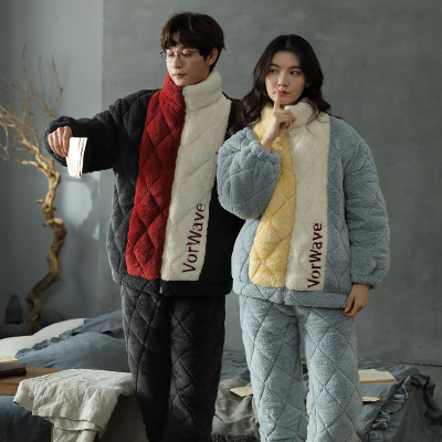 Winter Home Warm Couple Cardigan Lapel Korean Style Ins plus Size Comfort Casual Thickened Pajamas Suit