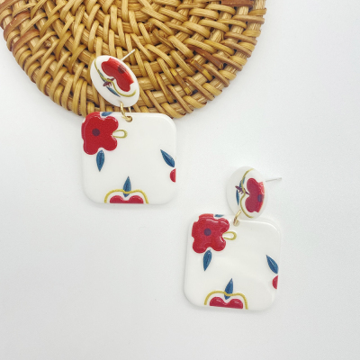 Acrylic Flower Print Earrings for Women Trending Earrings in Stock Wholesale Retail