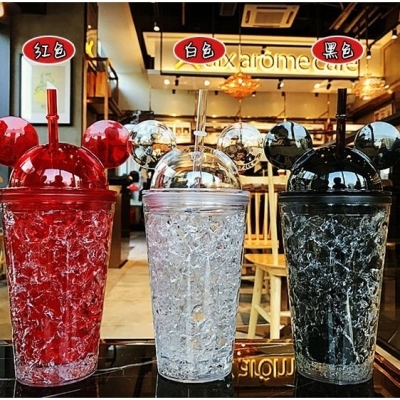 Creative Mickey Double-Layer Straw Crushed Ice Cup Korean Style Trendy Large Capacity Adult Milkshake Cold Drink Juice Handy Cup