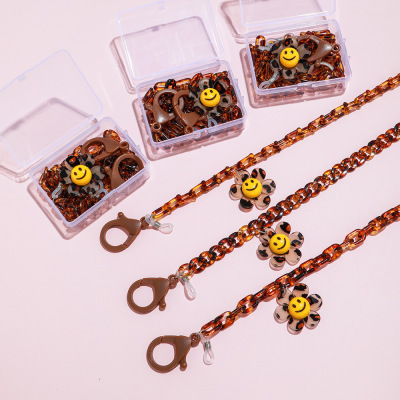Cross-Border New Arrival DIY Leopard Coffee Color SUNFLOWER Acrylic Lanyard Mask Chain Smiley Face Eyeglasses Chain Material Box