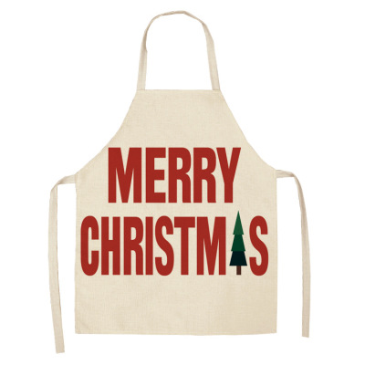Linen Creative Apron Letter Christmas Home Cooking Apron Studio Antifouling Apron Sleeveless Halter Apron