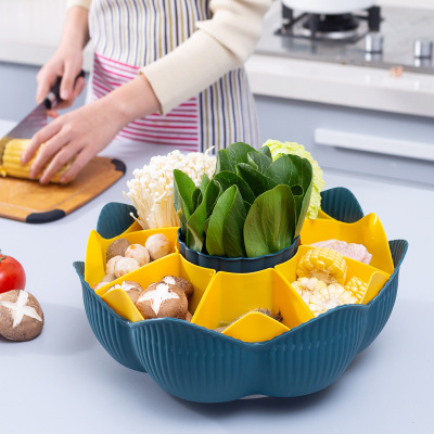 Kitchen Grid Hot Pot Draining Platter Household Rotating Vegetables Fruits Plate Creative Flame-Shaped Eight Grid Hot Pot Dish