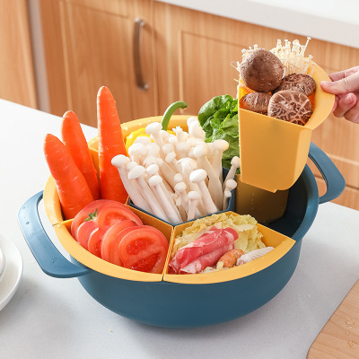 Household Rotating Vegetable Washing and Draining Basket Creative Multi-Grid Desktop Hot Pot Basket Transparency Cover Ingredients Preservation Storage Basket