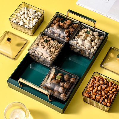 Light Luxury Air-Dried Fruit Plate Melon Seeds Snack Storage Box Double-Layer Tea Tray with Handle Storage Tray Plastic Tea Table Draining Tray