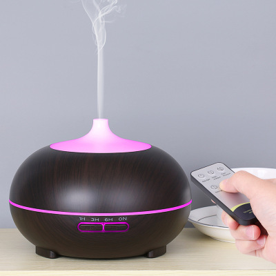 400ml Wood Grain Remote Control Aroma Diffuser Ultrasonic Humidifier Fragrance Purification Colorful Fragrance Lamp