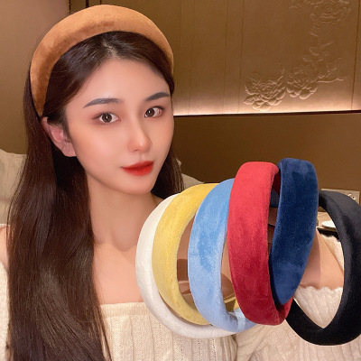 Sponge Face Wash Hair Bands Women's Korean Internet Celebrity Minimalist Temperament Pure Color Headband Candy Color Thickened Girl's Hair Hoop Wholesale