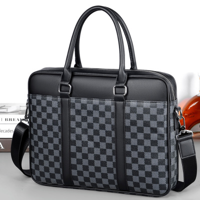 2021 New Korean Style Office Men's Handbag One Shoulder Crossbody Plaid Fashion Trend Plaid Computer Briefcase