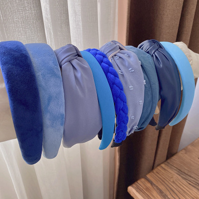 Korean Style Ocean Blue Pearl Headband Series Sponge Increased Head Hoop Hairpin with Broad Edge Sweet Hair Accessories Wholesale