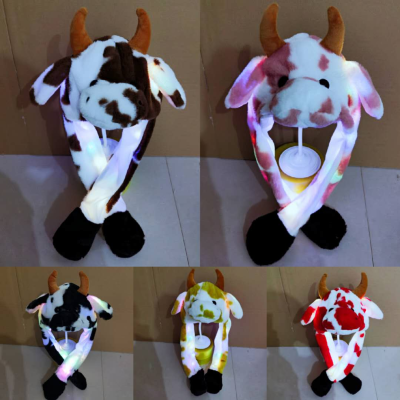 Plush Cartoon Hat Movable Ears Hat Night Market Luminous Hat Internet Celebrity Ears Cow Hat Parent-Child Style