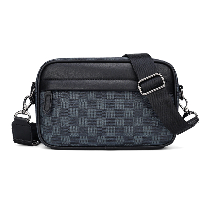 New Fashion Brand Men's Casual Check Pattern Shoulder Bag Japanese and Korean Leather Sports Messenger Bag Personalized 