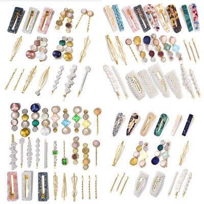 Pearl Barrettes Set Europe and America Cross Border Amazon Acrylic Barrettes Combination Hair Accessories Factory Direct Sales