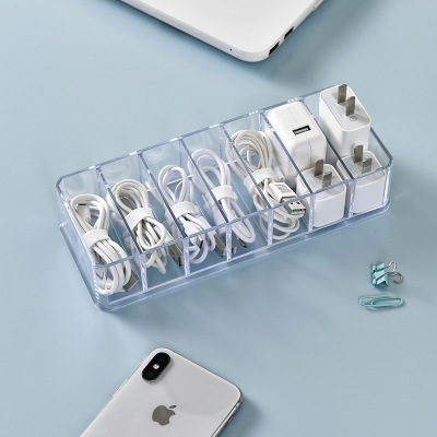 Desktop Data Cable Grid Storage Box Transparent Mobile Phone Charger Charging Cable Box Simple Desk Finishing Box
