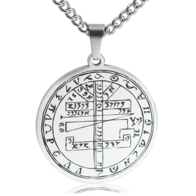 Titanium Steel Key of Solomon round Plate Pendant Necklace Stainless Steel Religious Charm Viking Rune Necklace