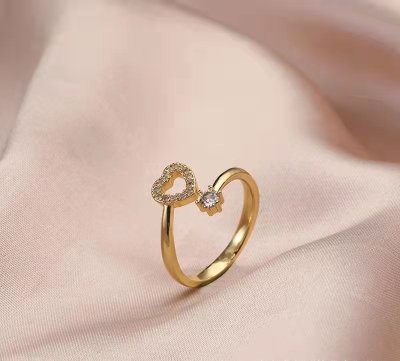 Creative Style Hollow out Love Heart-Shaped Ring Women's Korean Style Fashion Jewelry All-Match Diamond Ring Factory Direct Sales Delivery