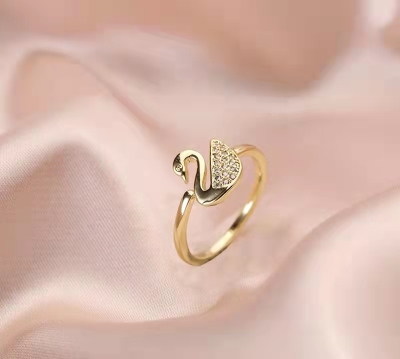 Creative Style Cute Inlaid Zirconium Full Diamond Ring Cross-Border Korean Style Sweet Jewelry Little Swan Open Ring Fashion Direct Sales