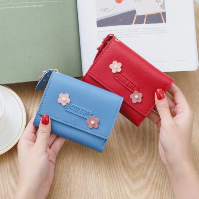 New Zipper Small Coin Purse Women's Short Japanese and Korean Buckle Soft Leather Wallet Fashion Flower Mini Card Holder