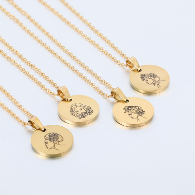 Cross-Border New Arrival 15mm Spot Stainless Steel Mirror round round Brand Girl Pendant Simple and Short Clavicle Necklace