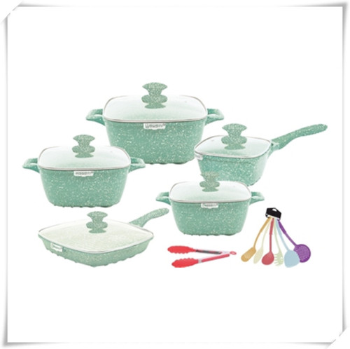 Die-Casting Aluminum Pot Kitchenware 17-Piece Square Soup Pot Set Non-Stick Aluminum Pot Kitchen Products Pot Spot Supply Wholesale