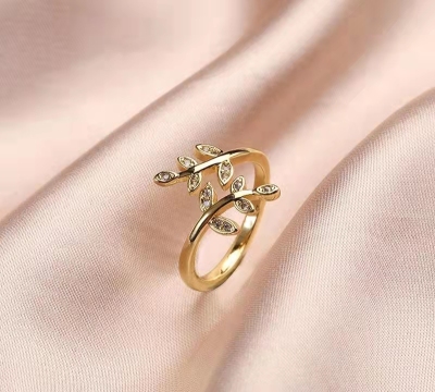 Factory Direct Sales Mori Temperament Leaves Zircon Index Finger Ring Korean Internet Celebrity Girls Fashion Personalized Niche Design