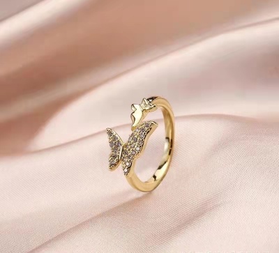 Factory Direct Sales Creative New Special-Interest Design Double Butterfly Romantic Micro-Inlaid Open Ring Jewelry Small Light Luxury Ring
