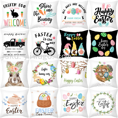 Easter Pillow Cover Home Nordic Sofa Cushion Cover Rabbit Egg Printing Office Cushion Cover Cross-Border