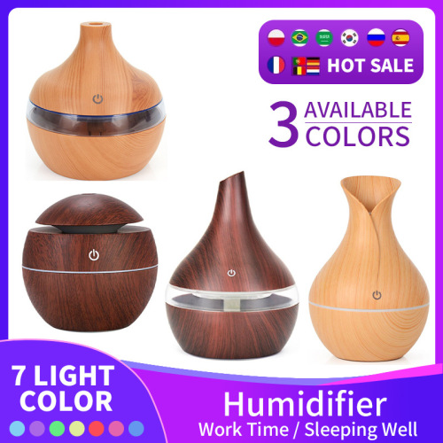 300ml wood grain humidifier led colorful night light aromatherapy machine usb home humidifier water replenishing instrument