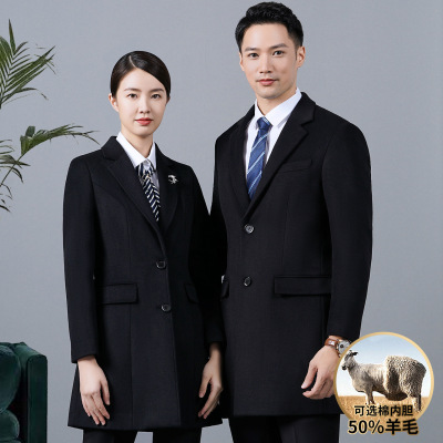 Black Wool Overcoat Work Clothes Woolen Coat Business Wear Thickened Mid-Length Autumn and Winter Coat for Men and Women