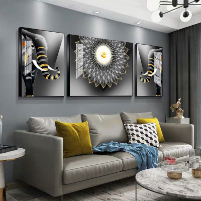 Modern Creative Animal Abstract Crystal Porcelain Decorative Painting, Home Living Room Wall Aluminum Alloy Frame Painting