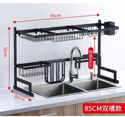 Stainless Steel Kitchen Storage Rack Sink Draining Rack Black Dish Rack Kitchen Storage Rack