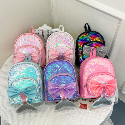 New Children's Bags Cute Sequin Backpack Mermaid Tail Princess Backpack