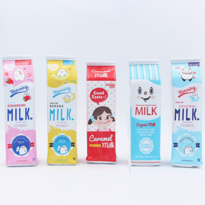 New Creative Student Cartoon Milk Carton Pencil Case Cute Large Capacity Student Stationery Storage Bag Pencil Box