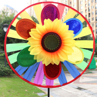 Turntable Laser Sequined Sunflower Double-Layer Windmill Plastic Sunflower Colorful Children Windmill Outdoor Decoration Wholesale