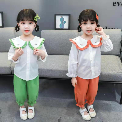 New spring beautiful pure cotton fashion trend long sleeve two-piece suit wholesale four codes SML XL 1-5-6 years old