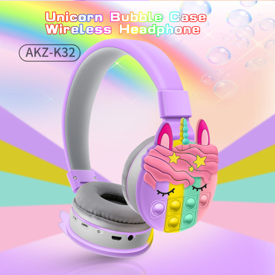 Cross-Border New Arrival Internet Celebrity Headset Unicorn Cartoon Decompression Earmuffs Rainbow Bluetooth Stereo Headset Long Endurance