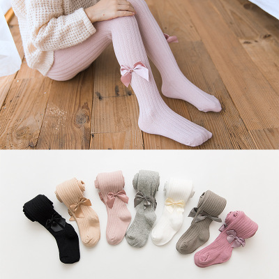 Girls' Leggings Bow Spring and Autumn Baby One-Piece Baby Stockings Outer Wear White Children's Knitted Pantyhose