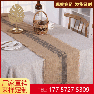 [Jute Table Runner] European-Style North American Wedding Party Christmas Tablecloth Burlap Roll Script Killing Tablecloth Wholesale