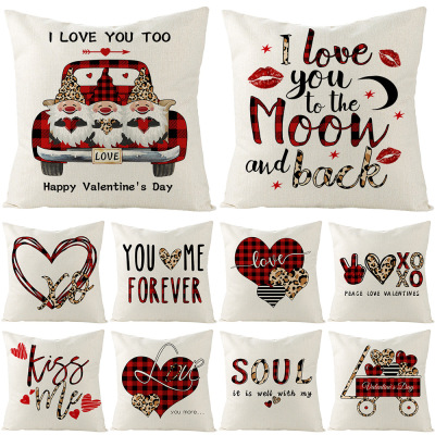 Amazon Plaid Valentine's Day Pillow Cover Linen Printed Love Sofa Cushion Cover Nordic Bedroom Sofa Cushion