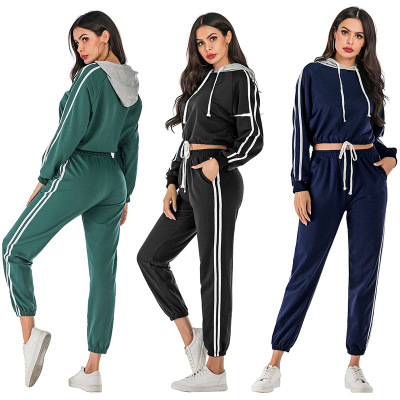 Amazon Cross-Border Foreign Trade Popular Sports Suit Women's Hooded Loose European and American Short Sweater Sportswear Two-Piece Suit