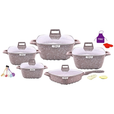 Die Casting Aluminum Pot 25-Piece Square Soup Pot Non-Stick Pan Medical Stone Soup Pot Kitchen Supplies Pot Set in Stock Wholesale