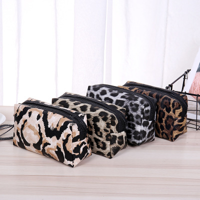 European and American Fashion Leopard Print Large Capacity Cosmetic Bag Pu Waterproof Toiletries Bag Portable Printing Makeup Brush Cosmetic Bag