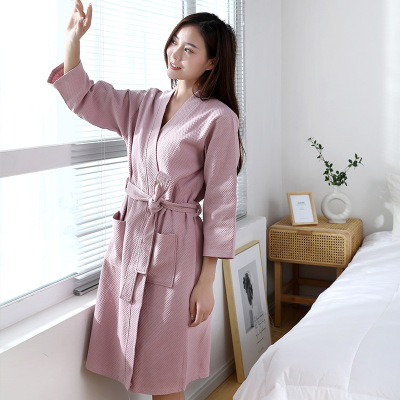 Yiwu Good Goods Pure Cotton Bathrobe Autumn and Winter New Three-Quarter Sleeve Cotton Thickened Hotel Bathrobe