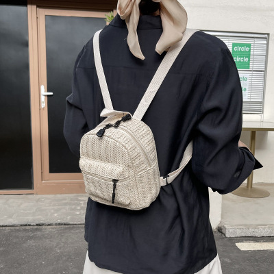 Retro Popular Woven Bag Backpack Female 2021 New Straw Backpack Small Schoolbag Woven Bag
