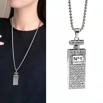 Korean Brand Personality Sweater Chain Women's Hip Hop Disco Fashion No. 1 No. 5 Perfume Bottle Jeweled Pendant Long Necklace Ornament