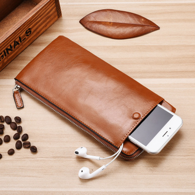 New Wallet Men's Long Type Wallet Soft Leather Zip Mini Fashion Youth Apple Phone Bag Wallet Men